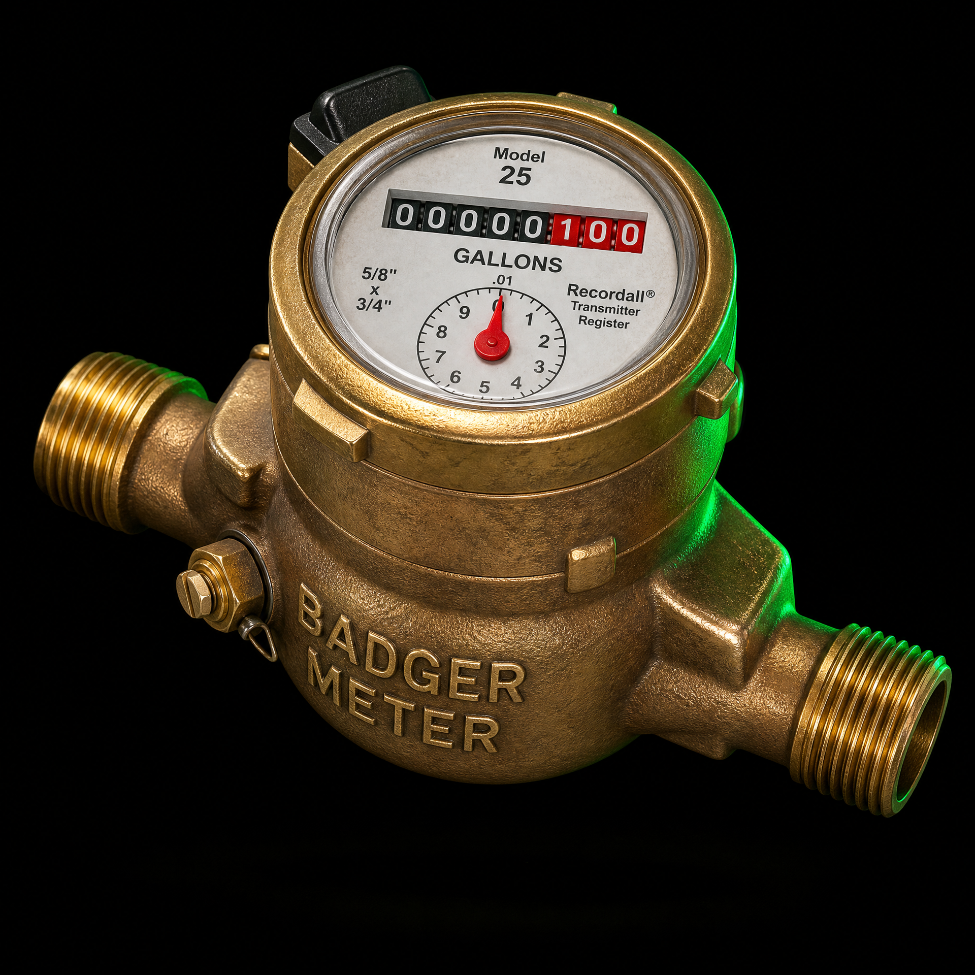 Badger Model 25 brass water meter 3D render