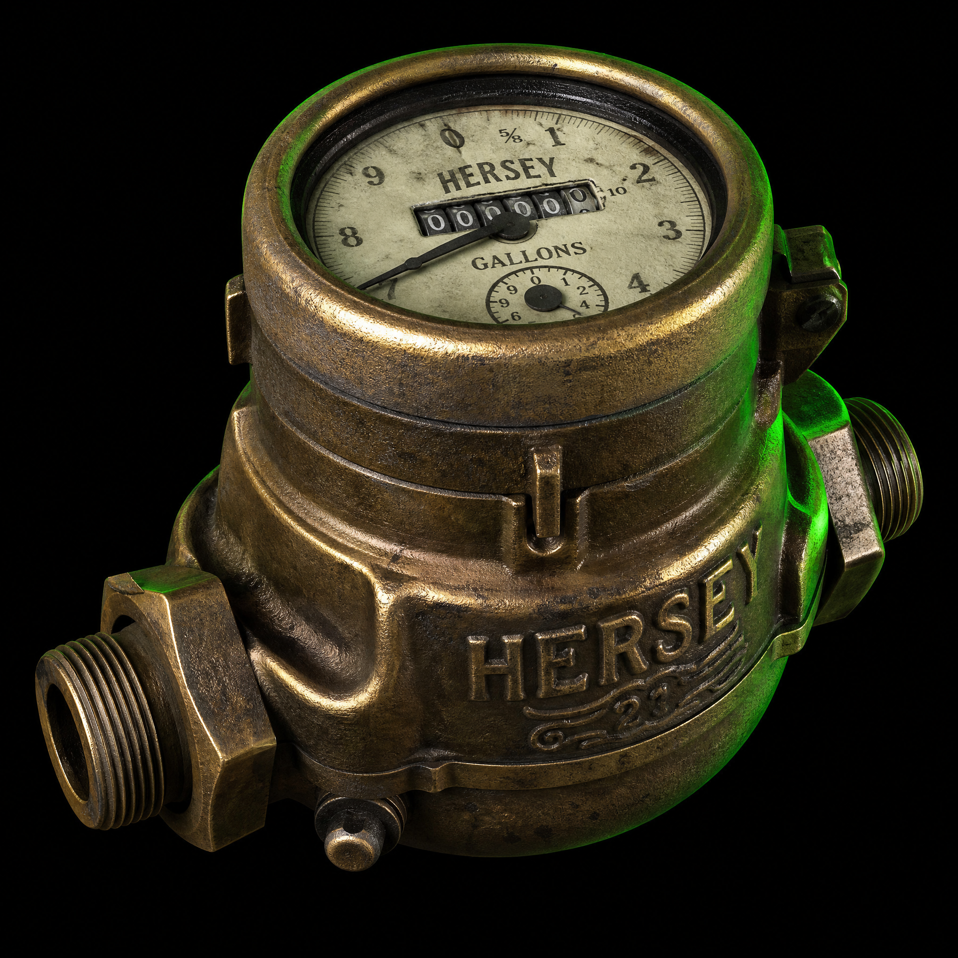 Hersey vintage brass water meter 3D render