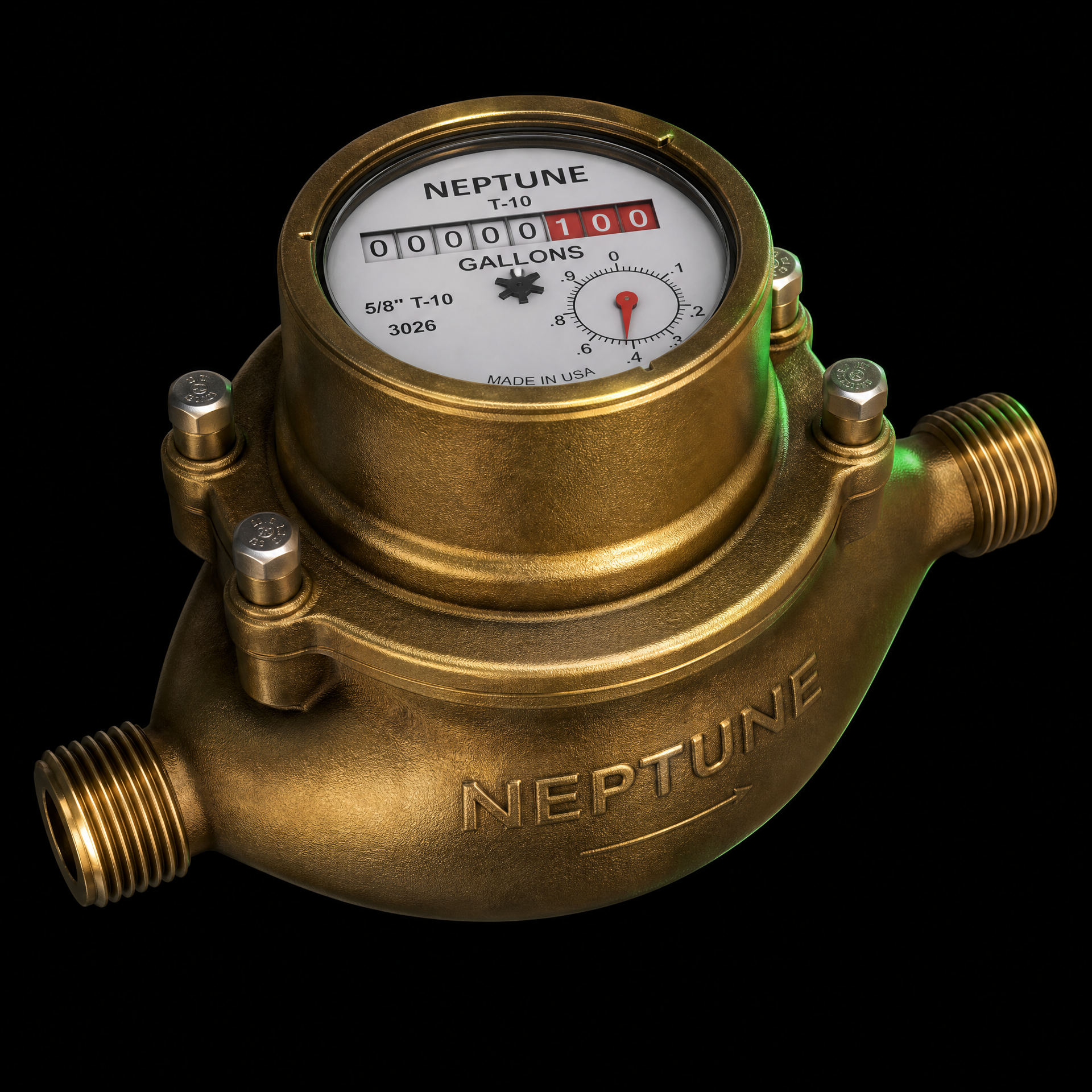 Neptune T-10 brass water meter 3D render