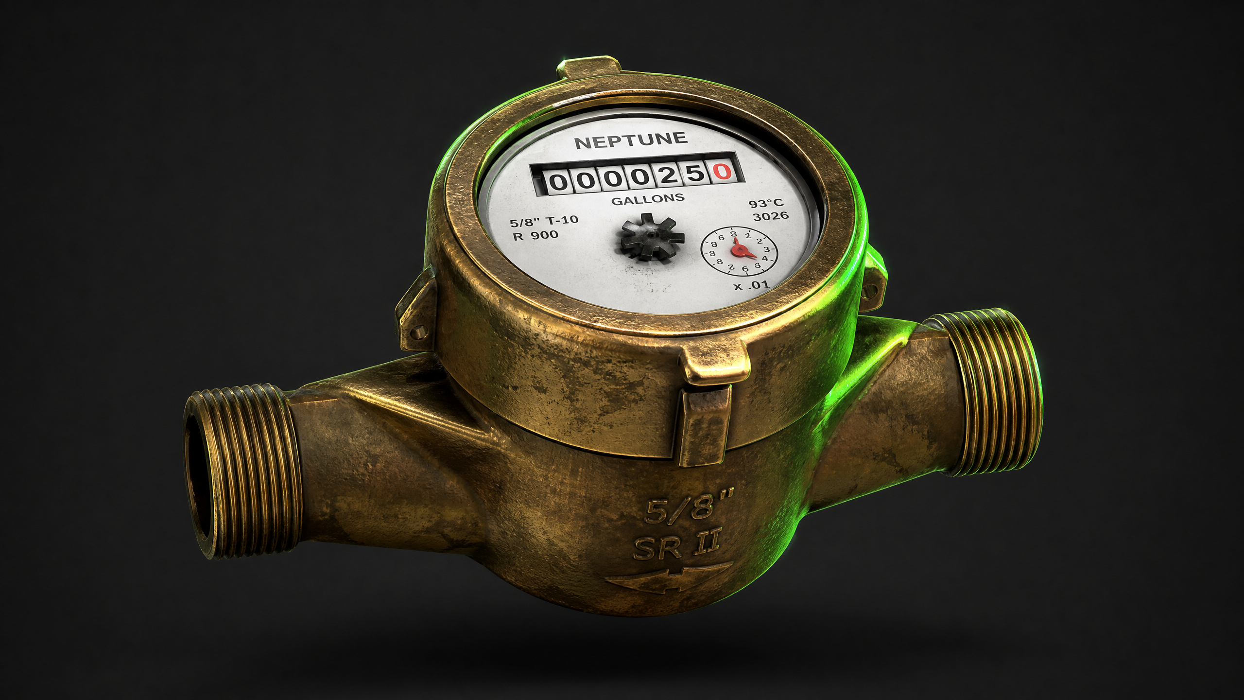 3D render of brass water meter for scrap
