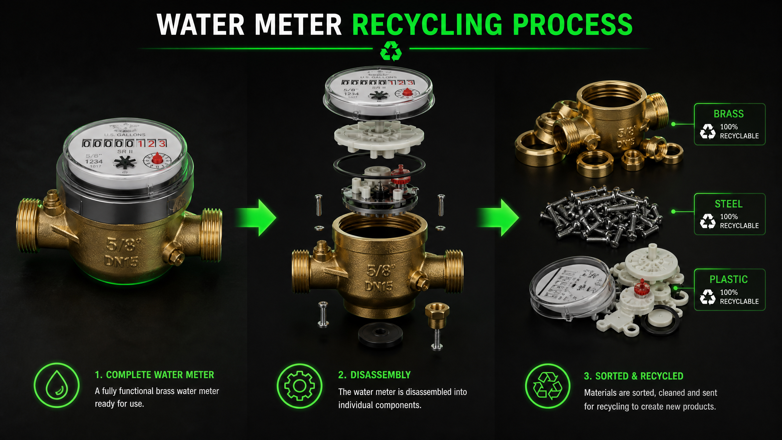 Water meter recycling process - disassembly and material separation