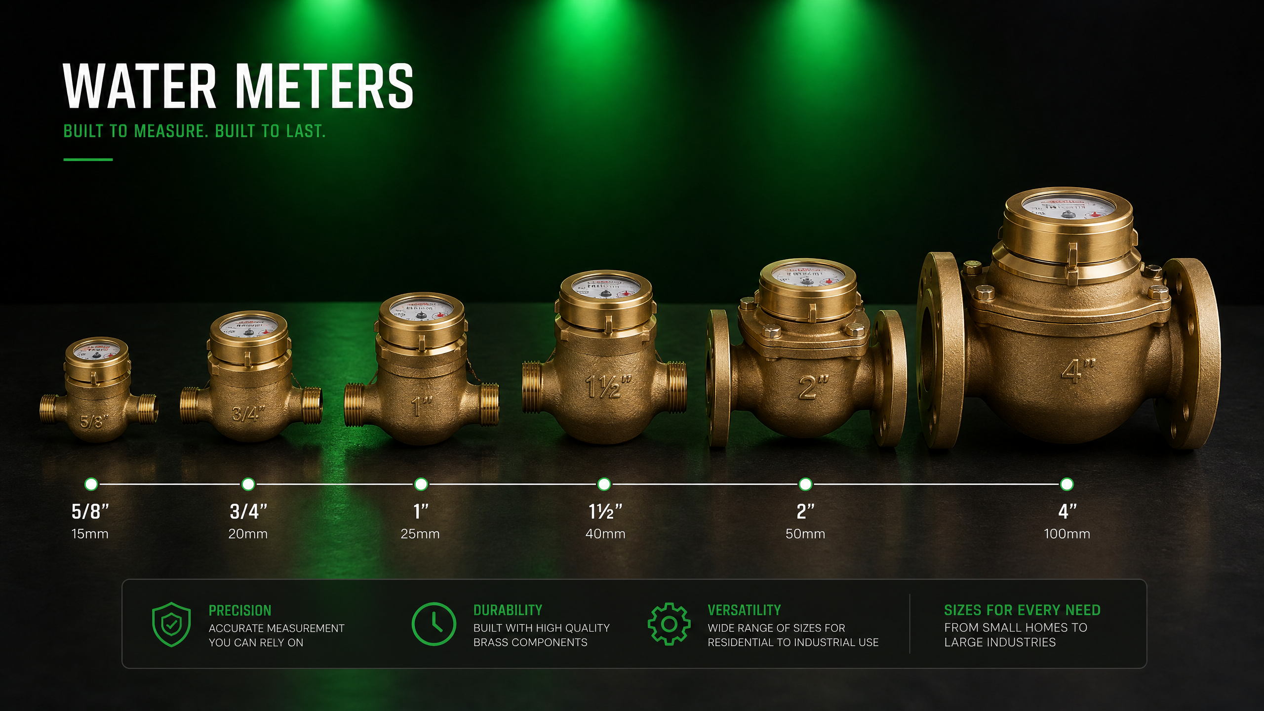 Water meter sizes from 5/8 inch to 4 inch comparison